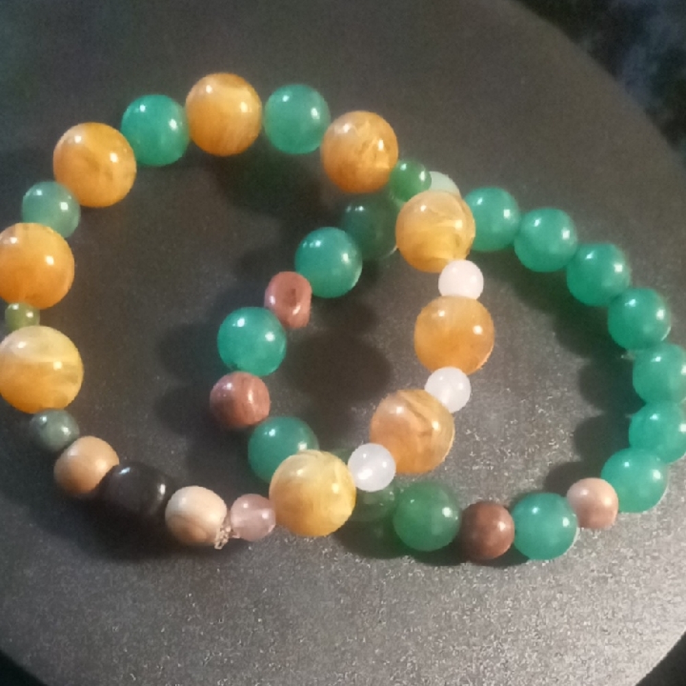 Green and Gold Jewelry Beaded Bracelet Set